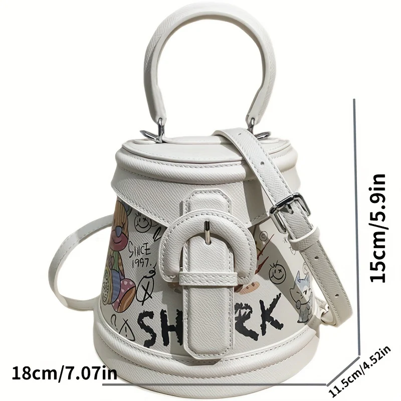 Cartoon Graffiti Pattern Bucket Bag, Stylish Satchel Bag, All-Match Crossbody Bag - Deanwangkt