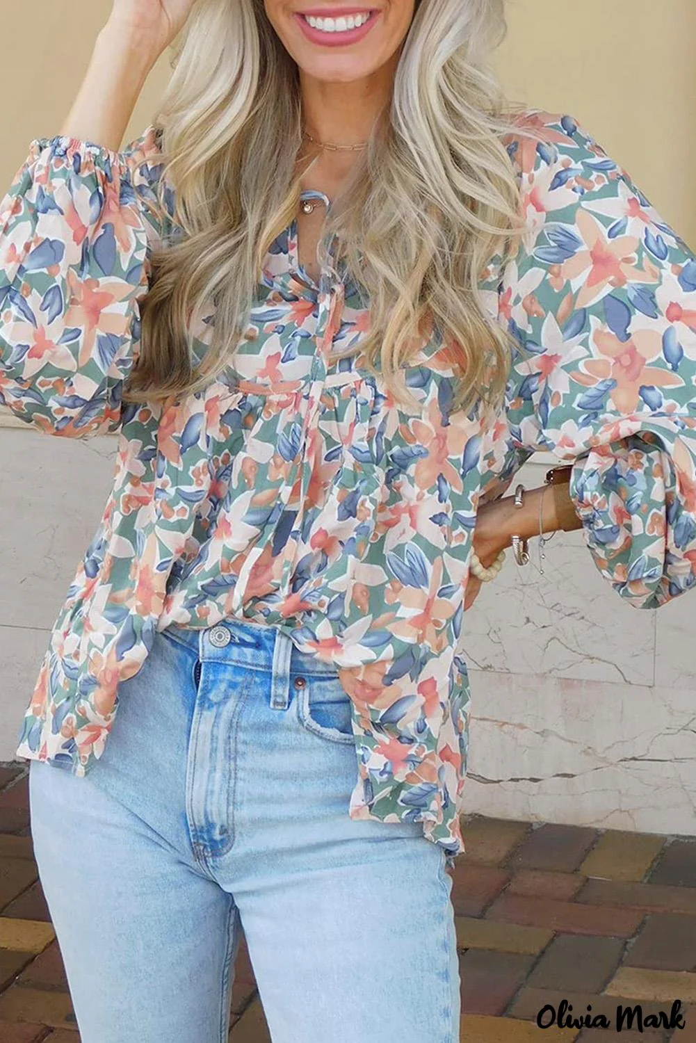 Deanwangkt - Green lace-up blouse with floral print - Deanwangkt