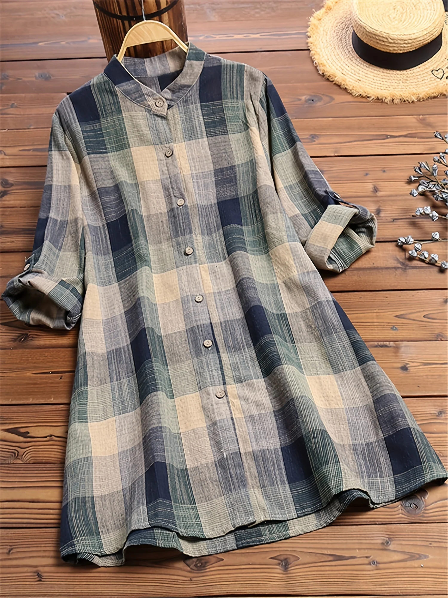 Plaid Print Button Front Shirt, Casual Long Sleeve Shirt, Women's Clothing - Deanwangkt