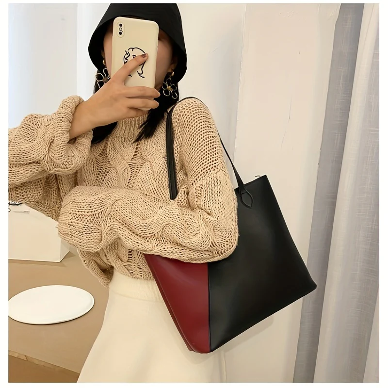 deanwangkt  Trendy Colorblock Tote Bag, All-Match Large Capacity Shoulder Bag, Casual Handbag For Work - Deanwangkt
