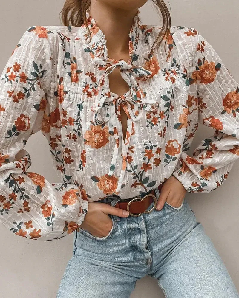 Deanwangkt - Ruched tie front blouse in floral print - Deanwangkt