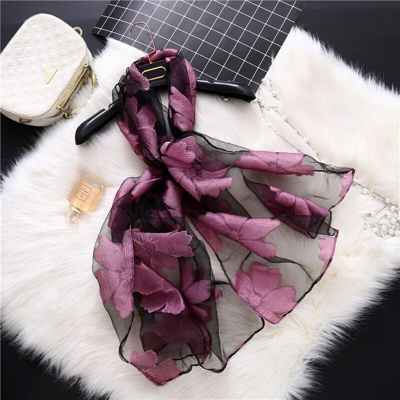 Christmas Gift Deanwangkt New Spring Summer Scarf Women Fashion Leaf Cut Flowers Scarves Elegant Lady's Beach Cove Up Winter Scarf For Women Shawl - Deanwangkt