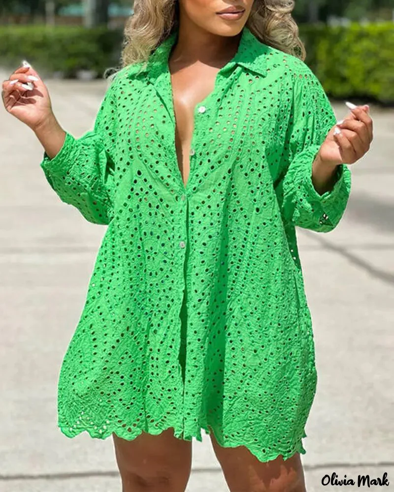 Deanwangkt - Eyelet Embroidered Long Sleeve Button Down Shirt - Deanwangkt