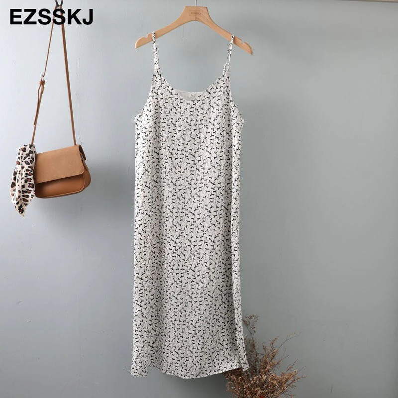 Christmas Gift A-line Spring summer  floral Deanwangkt Woman printed Stripe dress  Dress Casual Long Camisole dress Women Loose chiffon maix dress - Deanwangkt