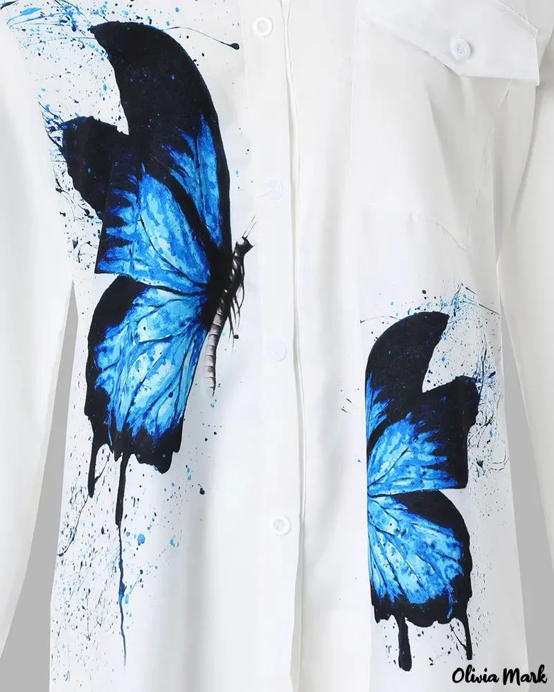 Deanwangkt - Butterfly Print Long Sleeve Button Down Shirt - Deanwangkt
