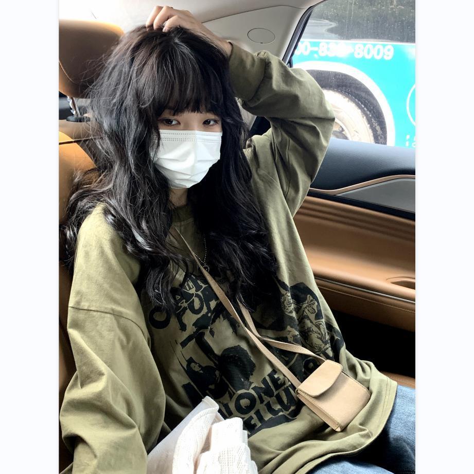 Black Friday Sales Autumn Vintage Harajuku Long Sleeve T-Shirt Women's Casual Streetwear Korean Fashion Green Gothic Print Tops T-Shirt Summer - Deanwangkt