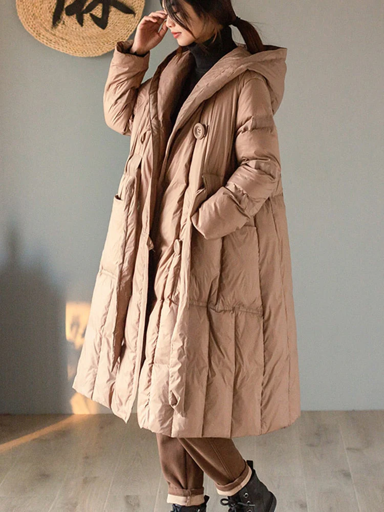 Black Friday Sales New Winter Women Hooded 90% White Duck Down Long Parka Casual Female Loose Pocket Down Coat Thick Warm Outwear - Deanwangkt