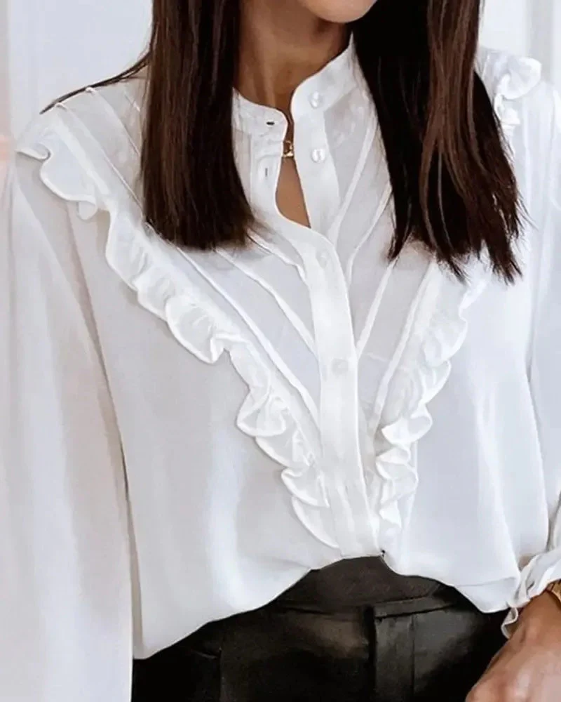 Deanwangkt - Ruffled Long Sleeve Button Down Blouse - Deanwangkt