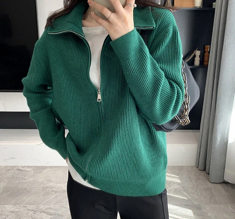 Christmas Gift  Vintage Thicken Turtleneck Women Cardigans Tops Autumn Winter Loose Zippers Casual Female Knitted Sweaters - Deanwangkt