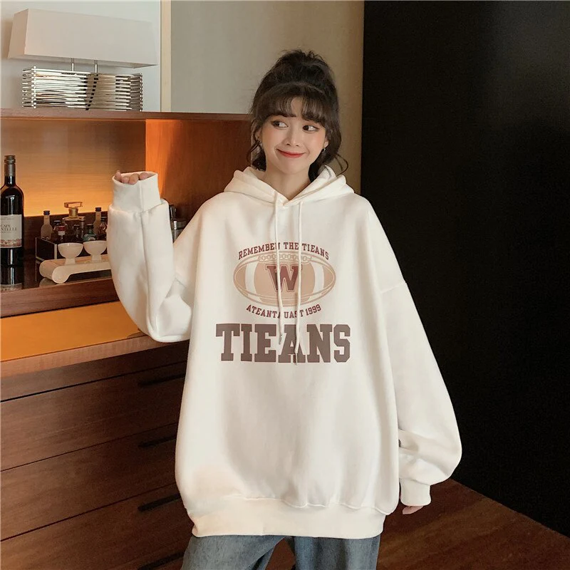 Black Friday Sales Women's Hooded Sweater Retro Trend Loose Lazy Letter Print Y2K Autumn And Winter All-Match Top Plus Fleece Pullover - Deanwangkt