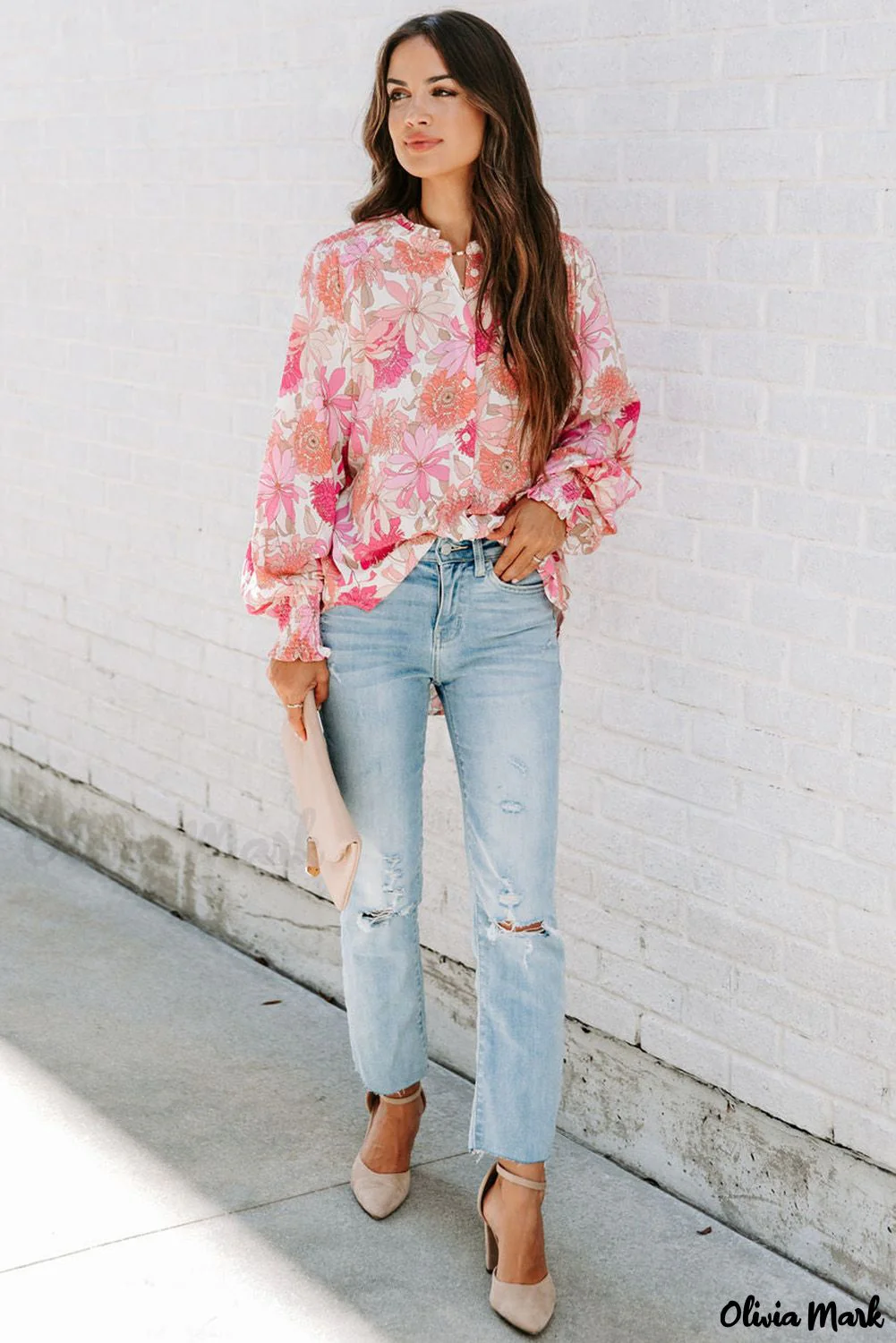 Deanwangkt - Pink floral blouse with balloon sleeves - Deanwangkt
