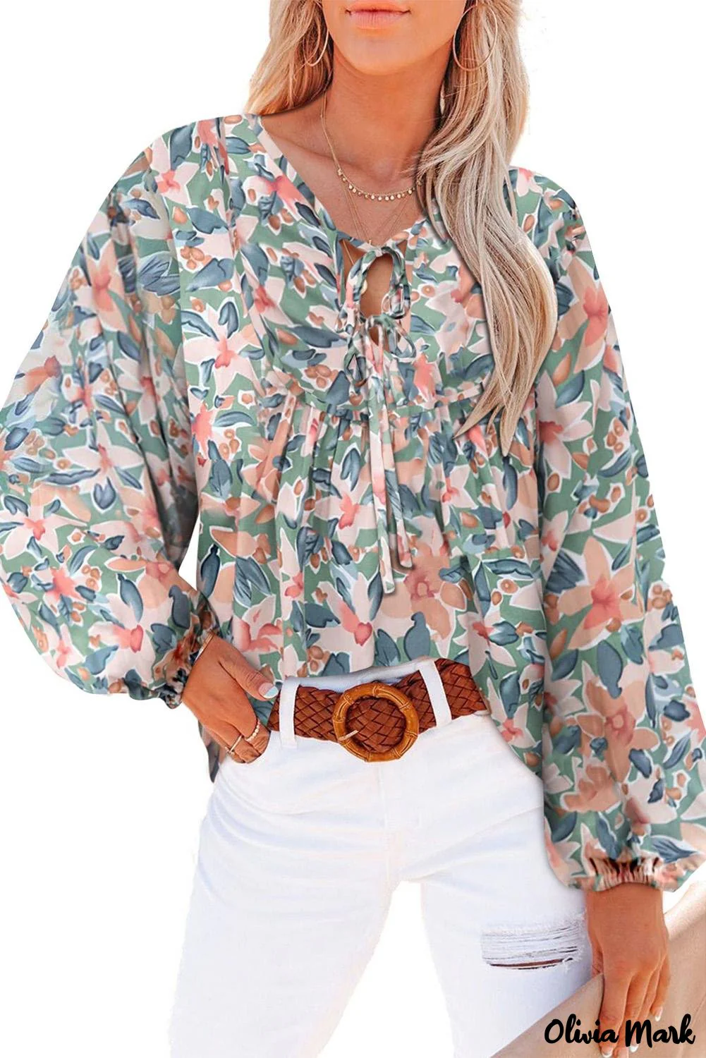 Deanwangkt - Green lace-up blouse with floral print - Deanwangkt