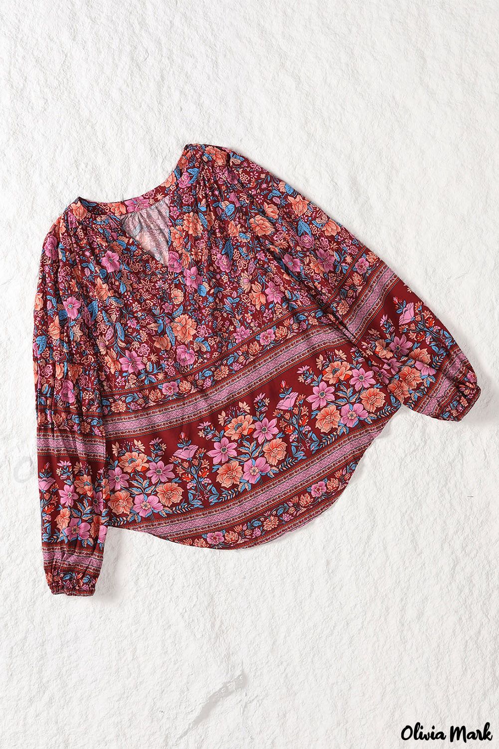 Deanwangkt - Floral Print V-Neck Long Sleeve Blouse - Deanwangkt