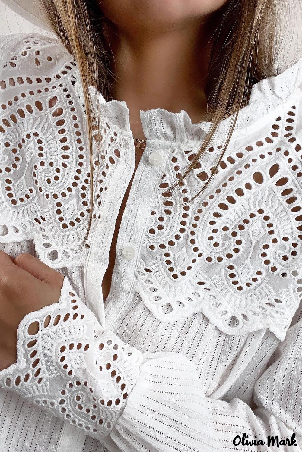 Deanwangkt - White Hollow Out Patch Button Down Long Sleeve Shirt - Deanwangkt