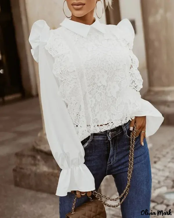 Deanwangkt - Long sleeve lace shirt with ruffle hem - Deanwangkt