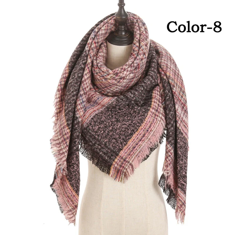 Christmas Gift Deanwangkt New Winter Knitted Scarf Cashmere Pashmina Women Warm Neck Scarves Shawls Plaid Wraps Triangle Stoles Lady Bandana - Deanwangkt
