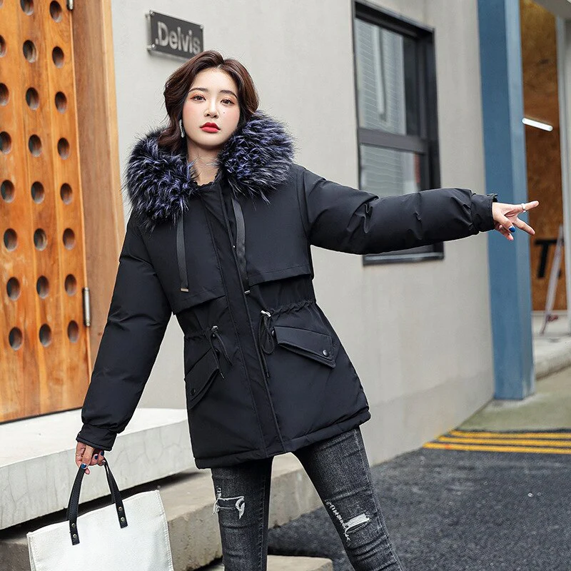 Christmas Gift Deanwangkt New Winter Jacket Artificial Fur Collar Women Jacket Parkas Plus Velvet Thick Overcoat Female Long Coats Outwear Plus Size - Deanwangkt