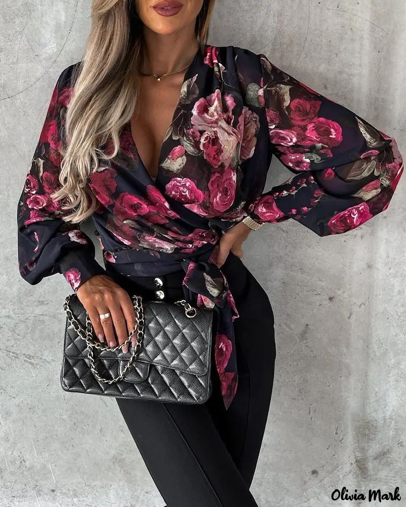 Deanwangkt - Tie Detail Floral Print Wrap Top - Deanwangkt