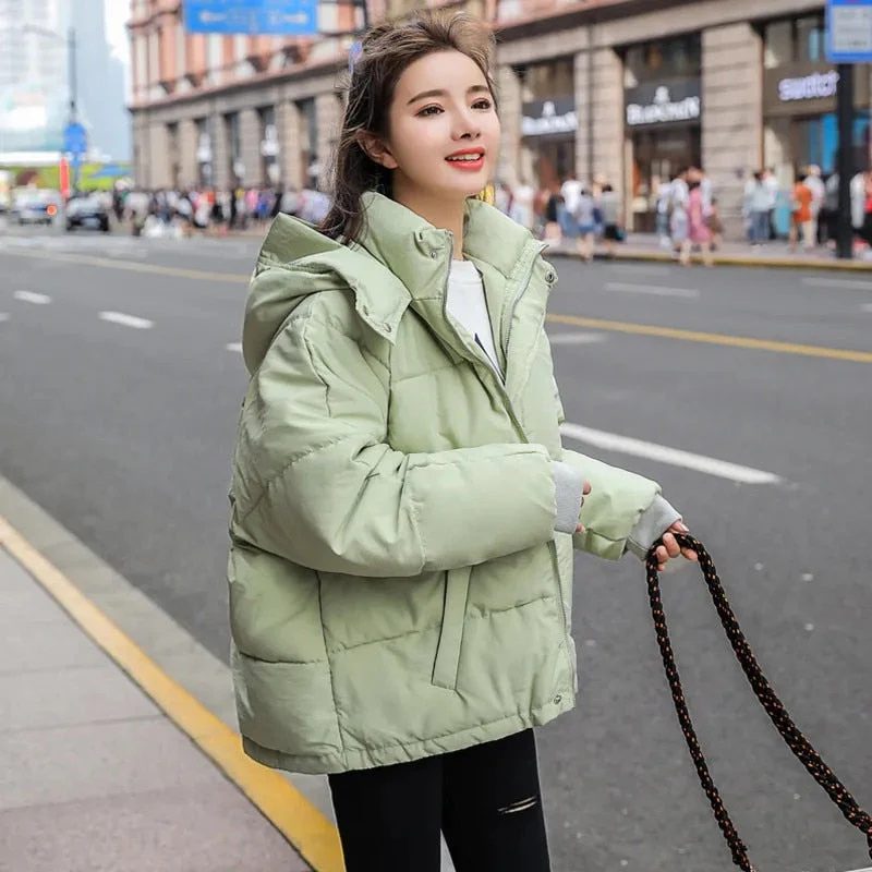 Christmas Gift Deanwangkt New Short Winter Jacket Women Warm Hooded Down Cotton Jacket Parkas Female Casual Loose Korean Cotton-padded Coat Outwear - Deanwangkt