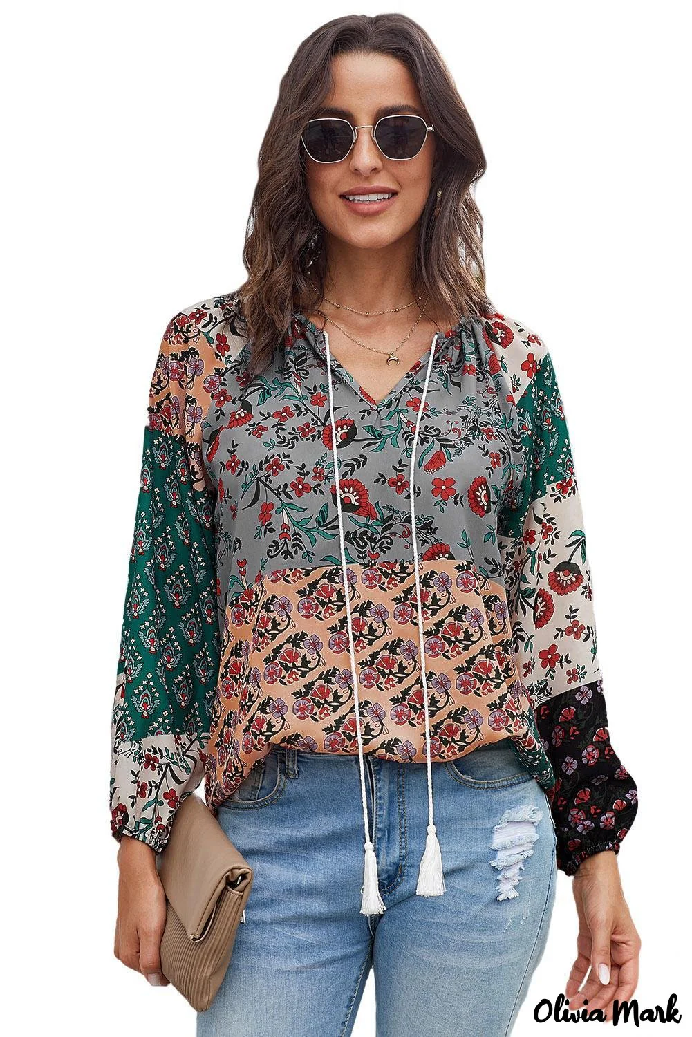Deanwangkt - Multicolor Peasant Blouse With Floral Print - Deanwangkt