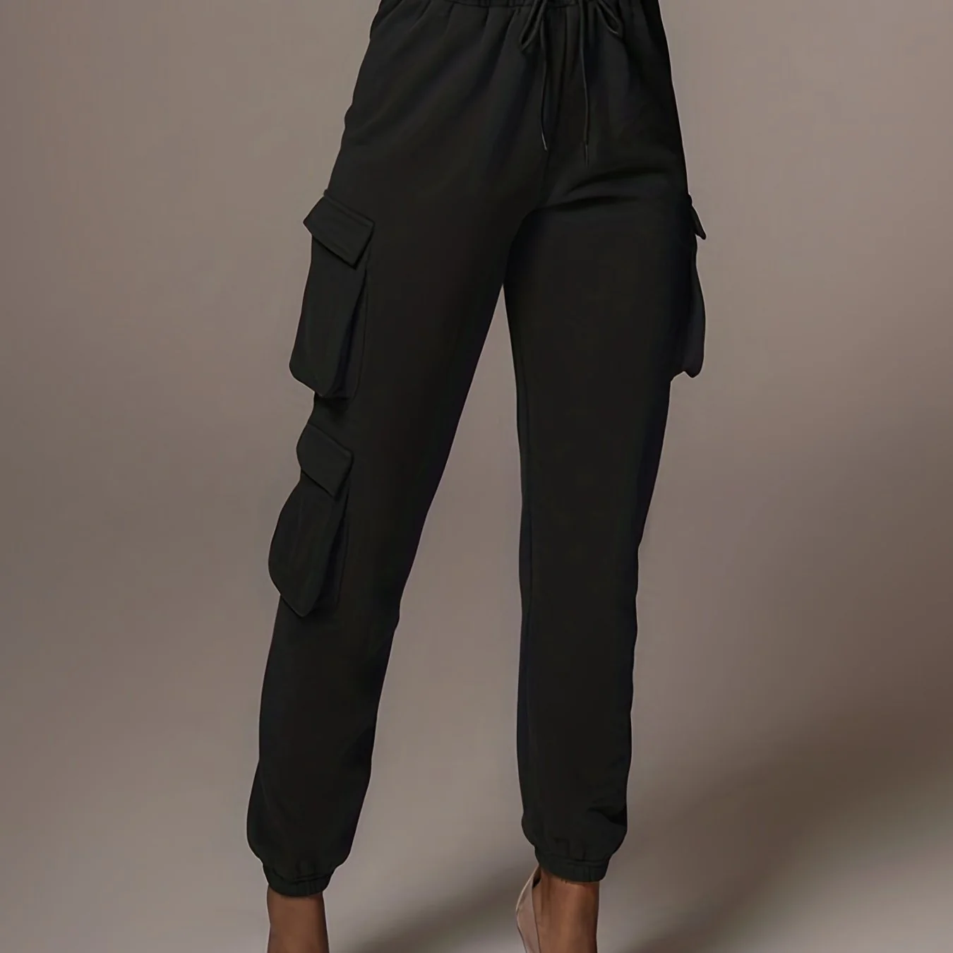 deanwangkt-1  Drawstring Baggy Cargo Pants, Casual High Waist Flap Pockets Pants, Women's Clothing - Deanwangkt