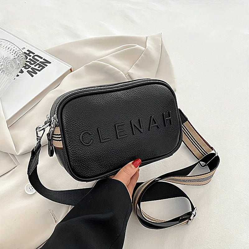 Letter Decor Crossbody Bag, Fashion Camera Shoulder Bag, Women's Leather Square Purse - Deanwangkt