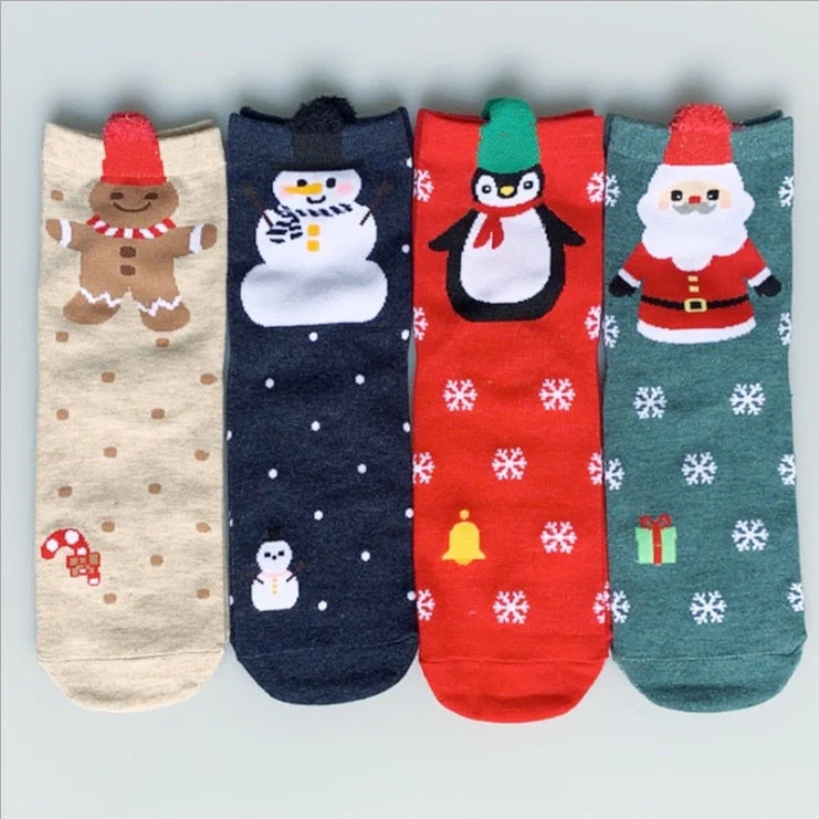 Christmas Gift 4 Pairs/Lot Casual Christmas Socks Cartoon Animal women Socks Cotton Happy funny Socks Korea cute socks Christmas Gift for women - Deanwangkt