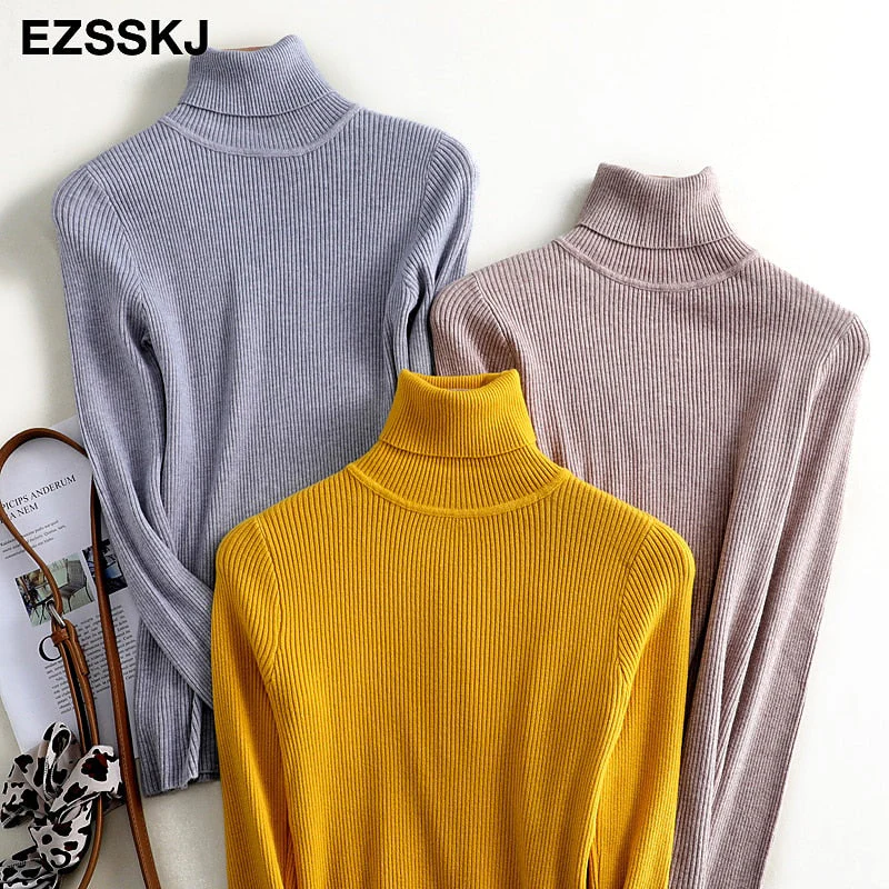 Christmas Gift Deanwangkt Knitted Women turtleneck Sweater Pullovers spring Autumn Basic Women high neck Sweaters Pullover Slim female cheap top - Deanwangkt
