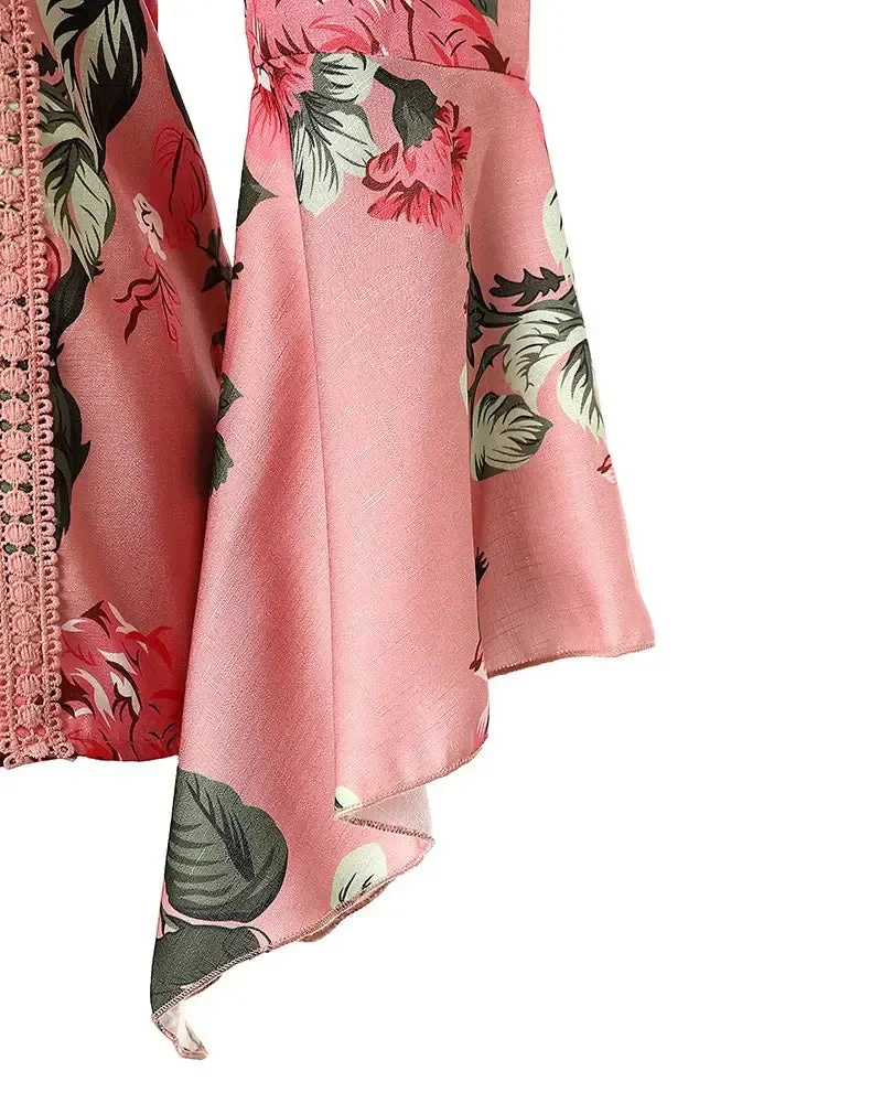 Deanwangkt - Off-the-Shoulder Floral Print Bell-Sleeve Top - Deanwangkt