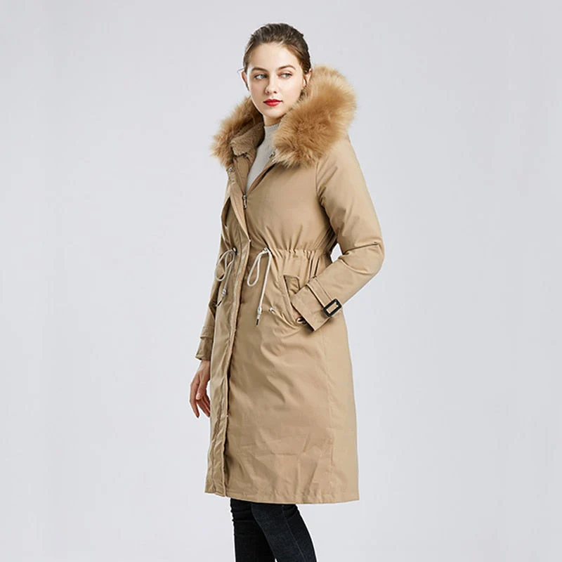 Black Friday Sales New Winter Women Warm Wool Liner Long Coat Thick Hooded Parkas Large Fur Collar Embroidery Jacket Snow Padded Outwear - Deanwangkt