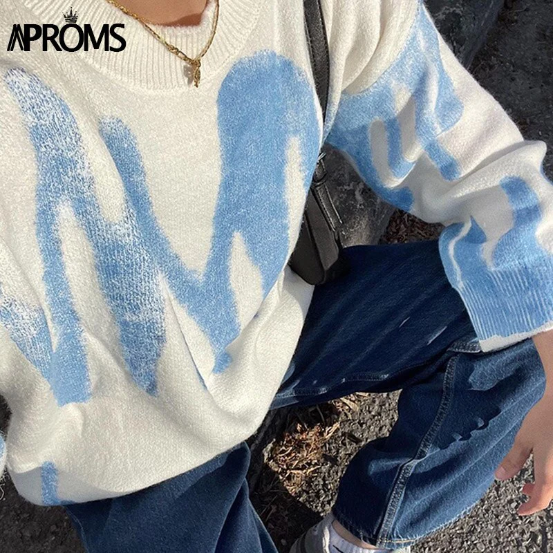 Christmas Gift Aproms Elegant Korean Fashion Rose Stripe Print Long Sweater Women Deanwangkt Winter Streetwear Pink Knitted Pullovers Loose Outerwear - Deanwangkt