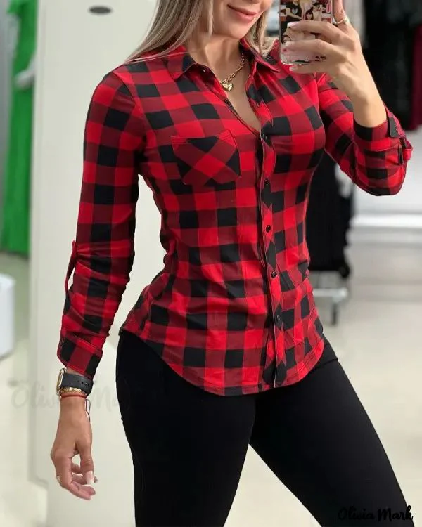 Deanwangkt - Plaid Print Long Sleeve Button-Up Shirt - Deanwangkt