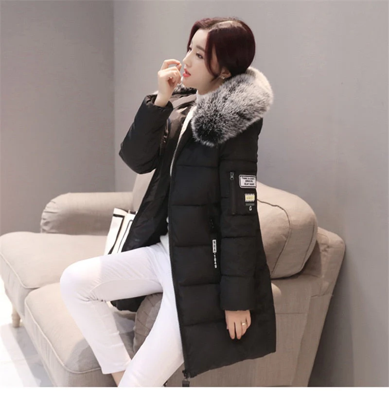Christmas Gift Deanwangkt Women Parkas Winter Ladies Casual Long Coats Woman Jackets Winter Women Hooded Fur Collar Cotton Parkas Warm Coat Outwear - Deanwangkt