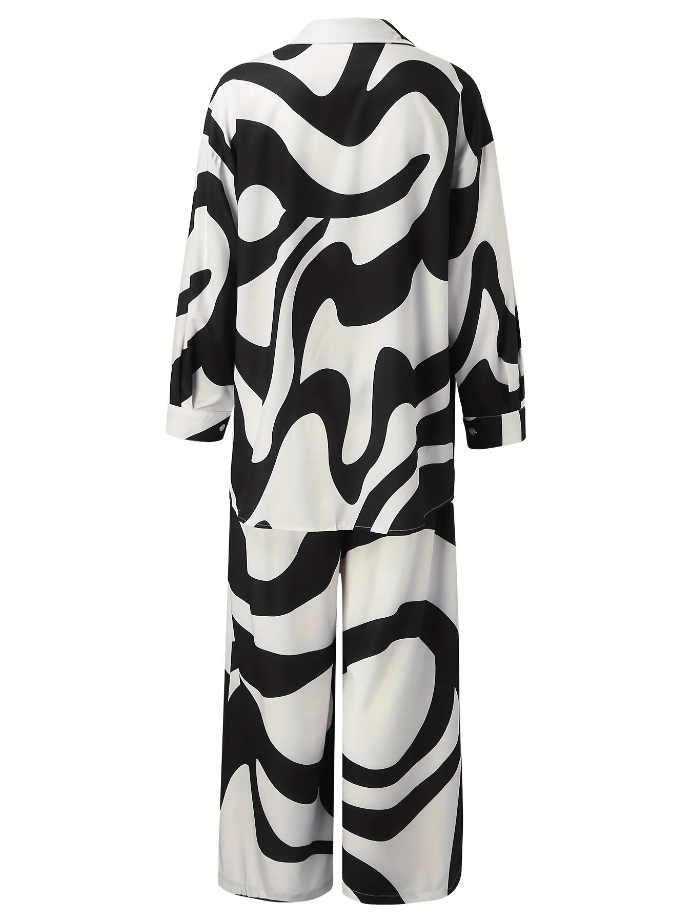 deanwangkt-1  Abstract Print Matching Two-piece Set, Casual Shirt & Wide Leg Pants Outfits, Women's Clothing - Deanwangkt