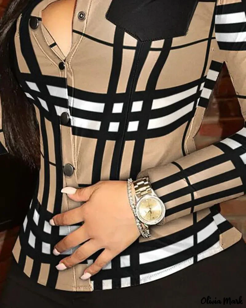 Deanwangkt - Plus Size Plaid Long Sleeve Button Down Shirt - Deanwangkt