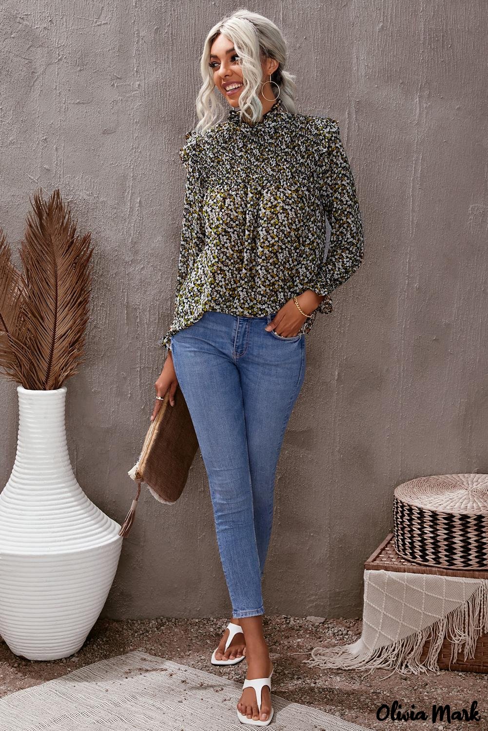 Deanwangkt - Floral Print Ruffle Long Sleeve Blouse - Deanwangkt