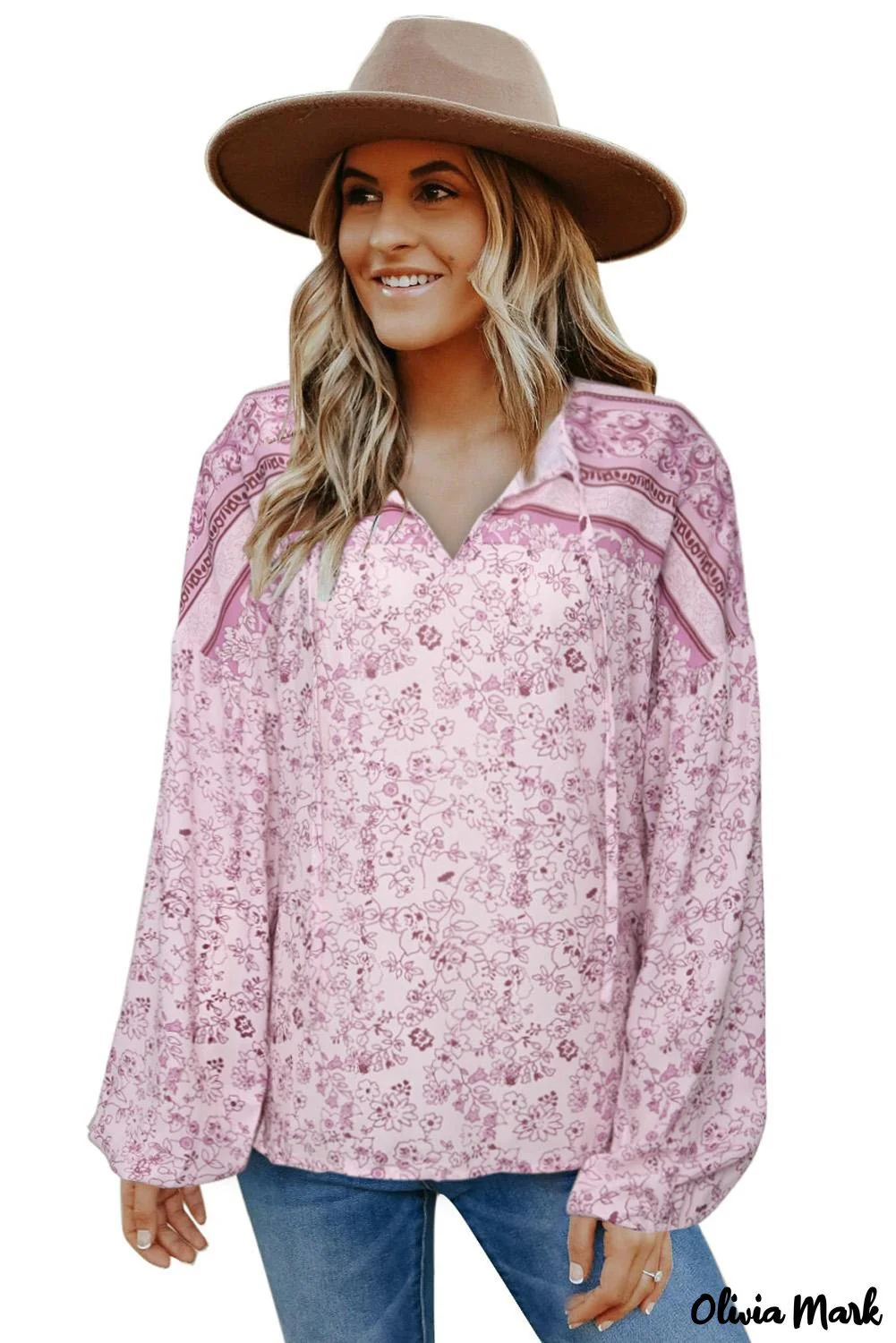 Deanwangkt - Loose puff sleeve shirt with drawstring and floral print - Deanwangkt