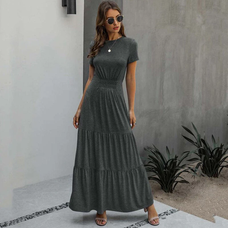 Christmas Gift Deanwangkt Summer Maxi Dress Women High Waist Elegant Party Dress Ladies A Line Short Sleeve Long Robes Femme 2XL - Deanwangkt