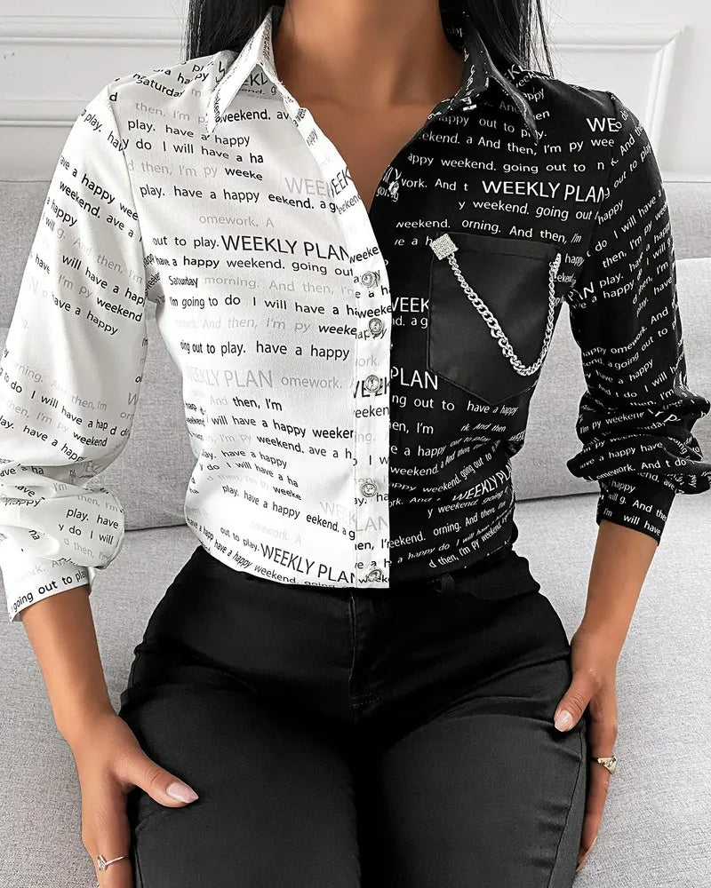 Deanwangkt - Letter Print Colourblock Long Sleeve Shirt - Deanwangkt