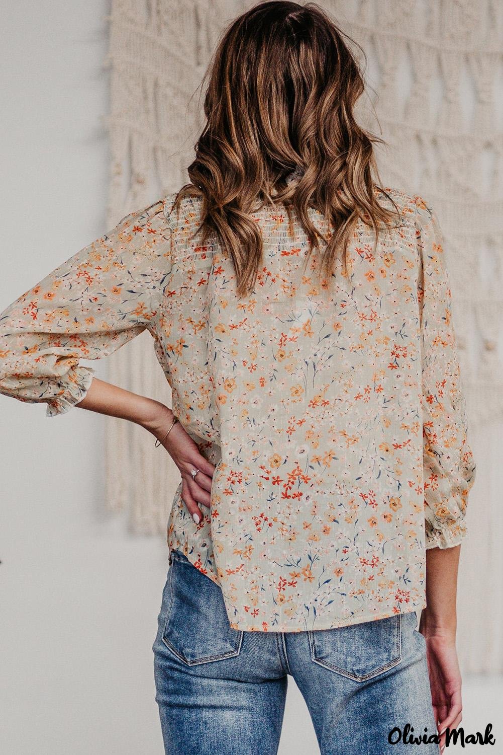Deanwangkt - Floral Print Lace-Up V-Neck Button-Down Shirt - Deanwangkt