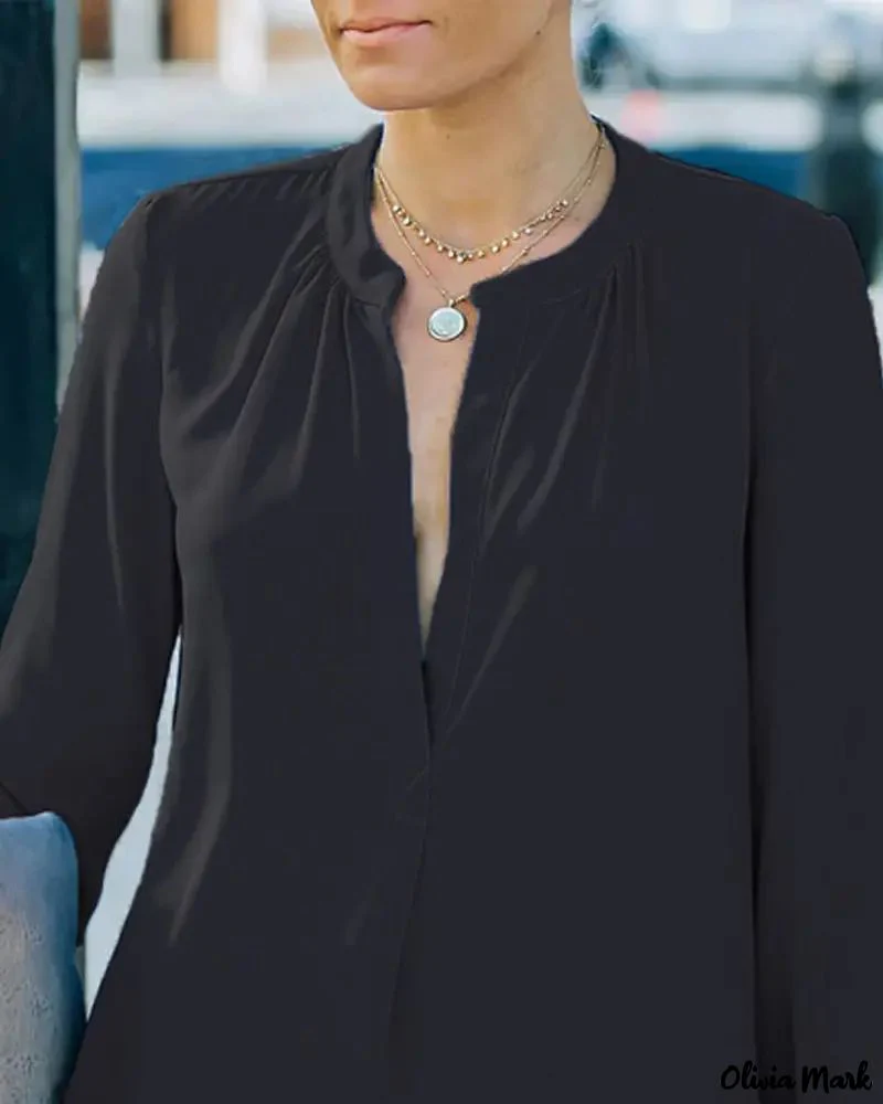 Deanwangkt - Solid Long Sleeve Curved Hem Top - Deanwangkt