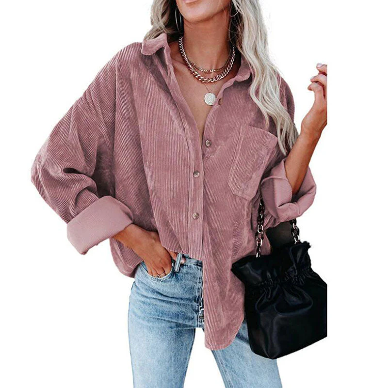 Christmas Gift Autumn Corduroy Jacket Woman Long Shirt Jacket Women Button Coat Jackets Women Fashion Overshirt Loose Coat Female Deanwangkt - Deanwangkt