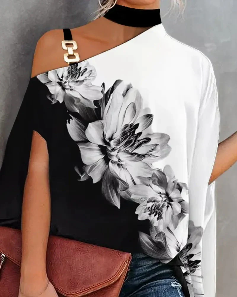 Deanwangkt - Off-the-shoulder top with chain straps in floral print - Deanwangkt