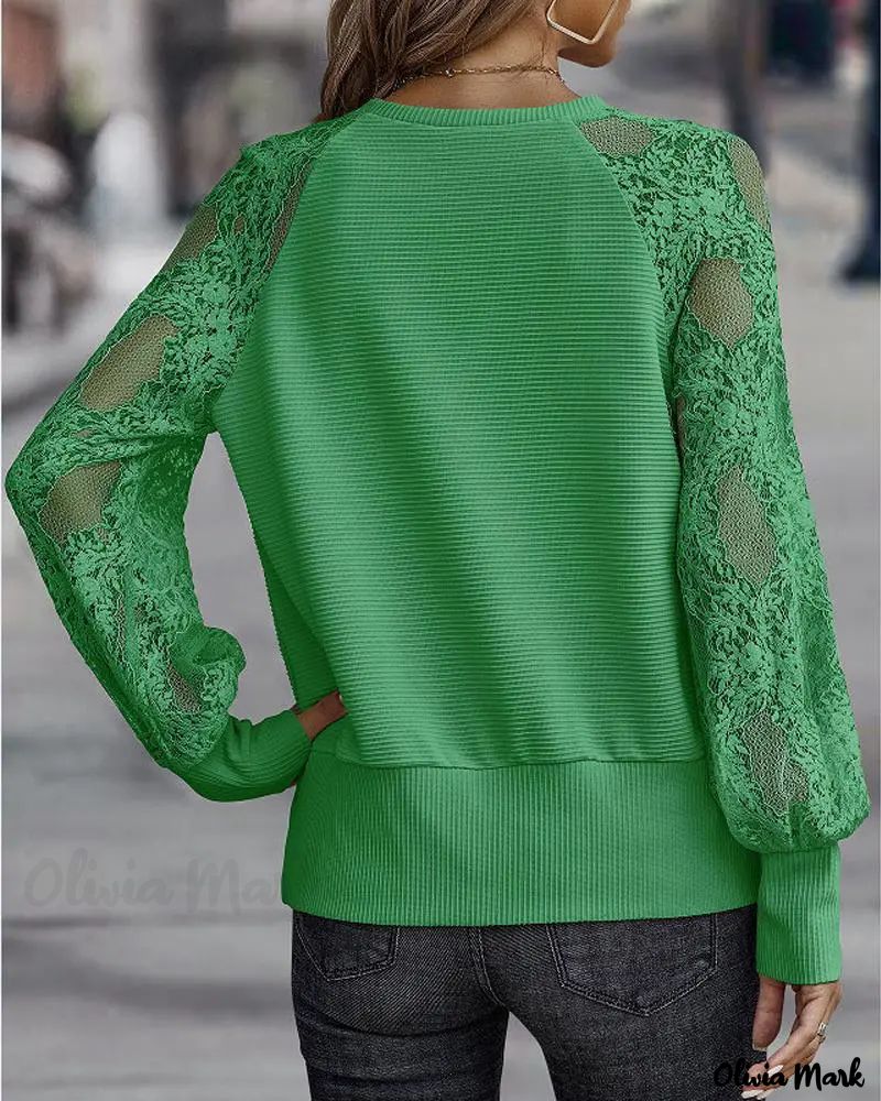 Deanwangkt - Contrast Lace Long Sleeve Top - Deanwangkt