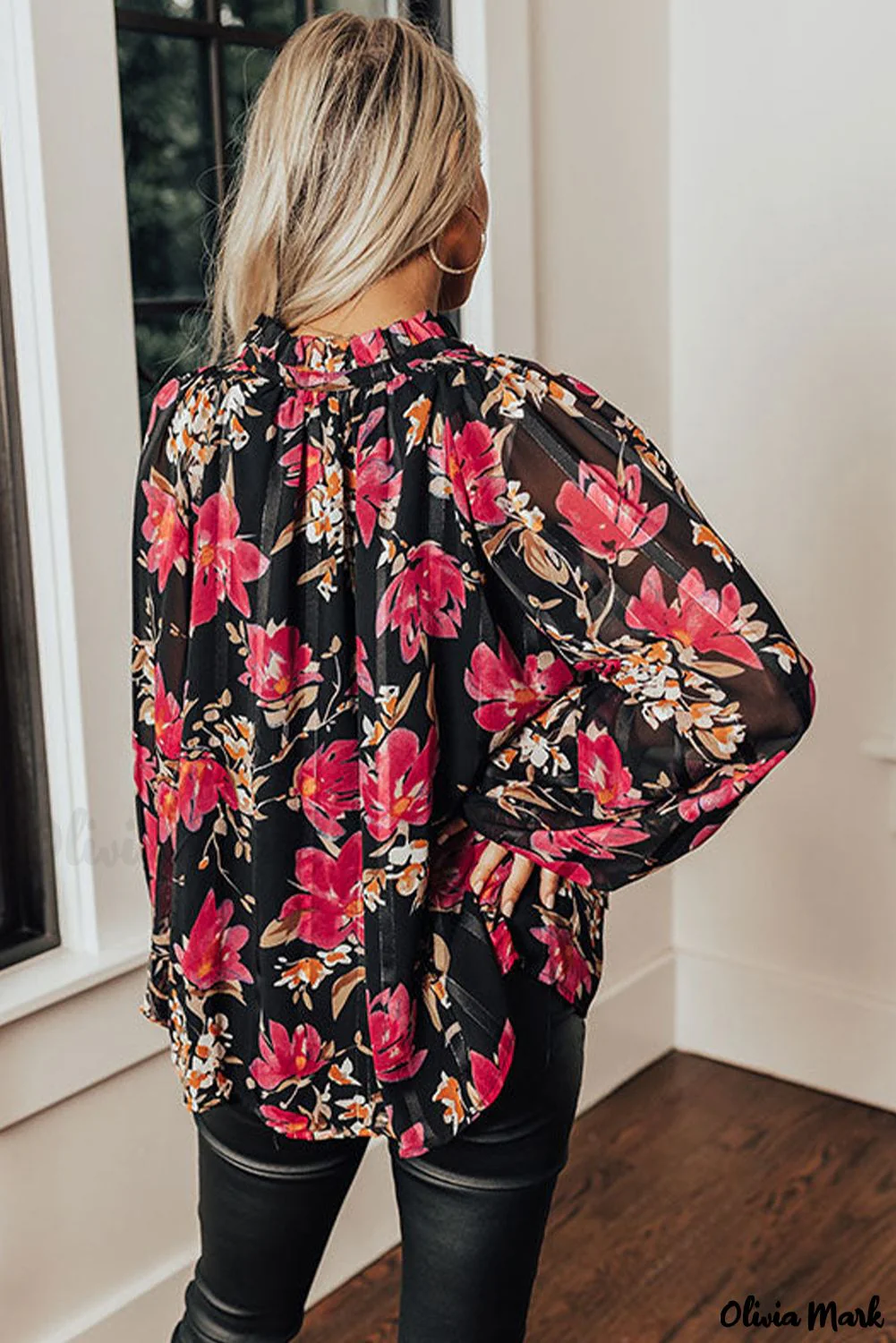 Deanwangkt - Black Floral Ruffle Collar Blouse - Deanwangkt