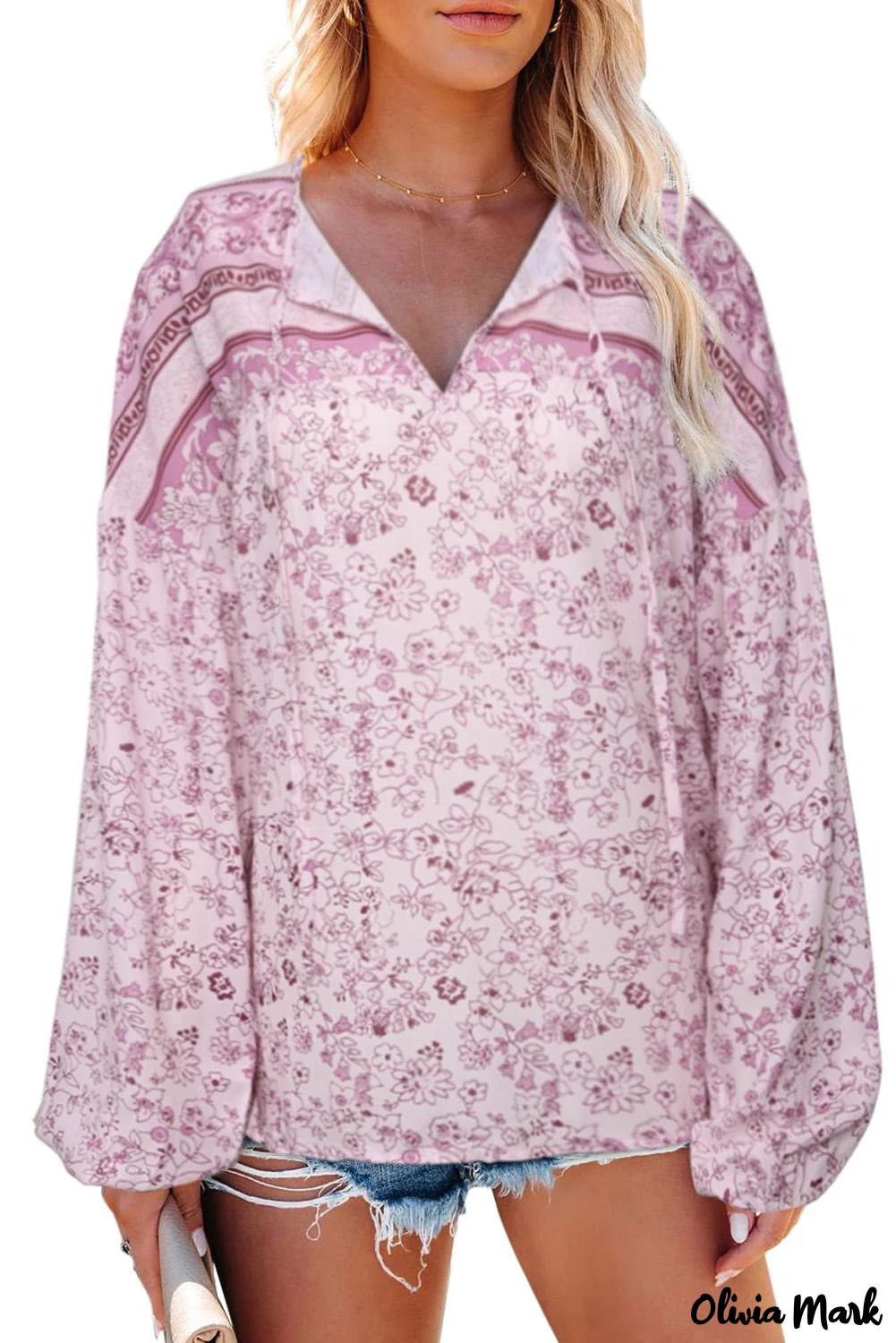 Deanwangkt - Loose puff sleeve shirt with drawstring and floral print - Deanwangkt