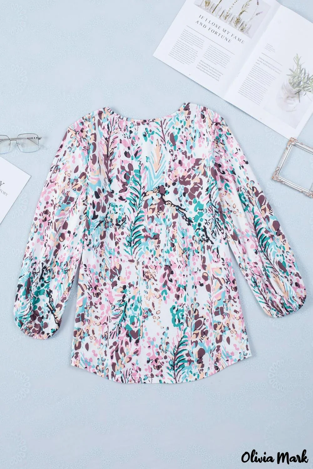 Deanwangkt - Green Floral Print Puff Sleeve Loose Blouse - Deanwangkt