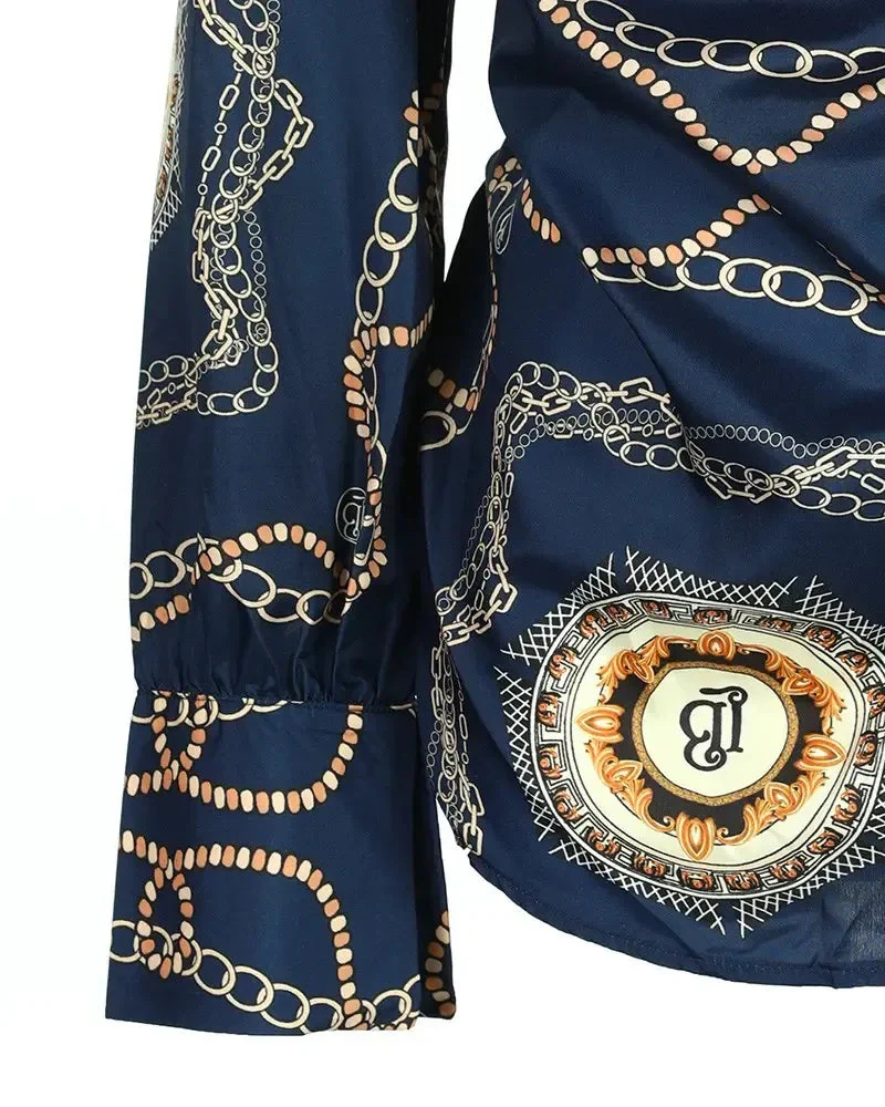 Deanwangkt - Baroque Chain Print Cowl Neck Long Sleeve Top - Deanwangkt