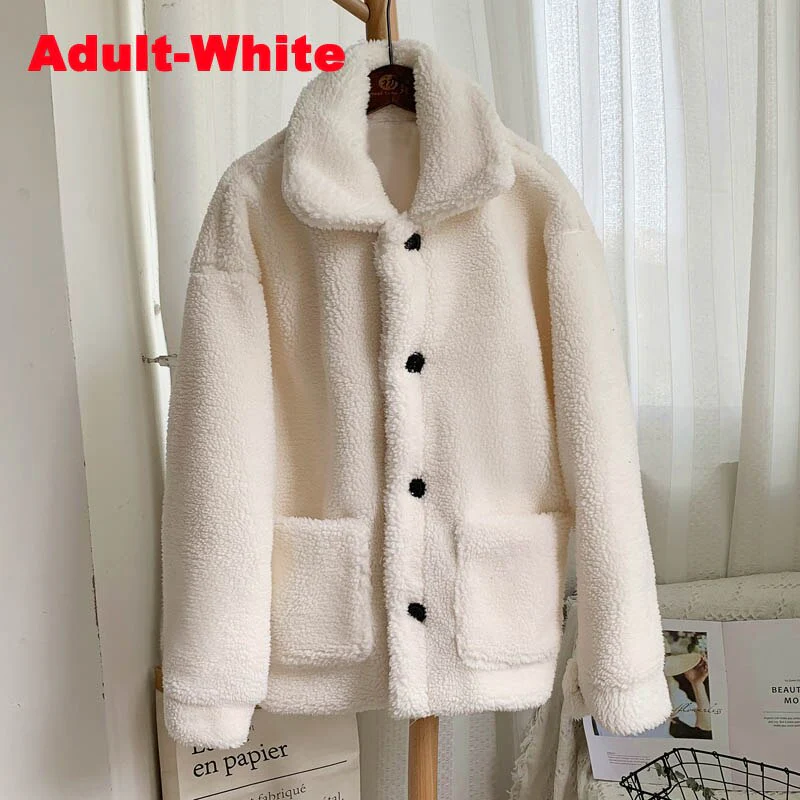 Christmas Gift Deanwangkt Fashion Mother & Daughter Teddy Faux Fur Coat Winter Warm Pocket Women Girls Overcoats Sisters Street Sweet Jacket Coats - Deanwangkt