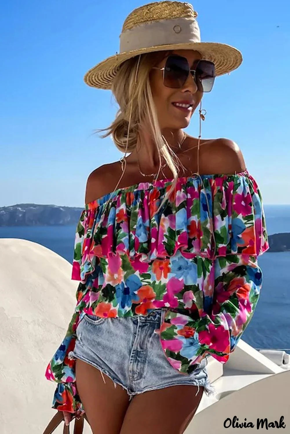 Deanwangkt - Off-the-shoulder blouse with ruffles in a floral print - Deanwangkt